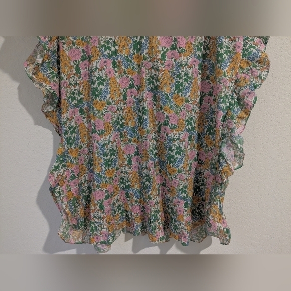 J. Crew Ditsy Floral Ruffle Trim Short Sleeve V-Neck Tunic Dress L Baby Shower - Picture 7 of 10